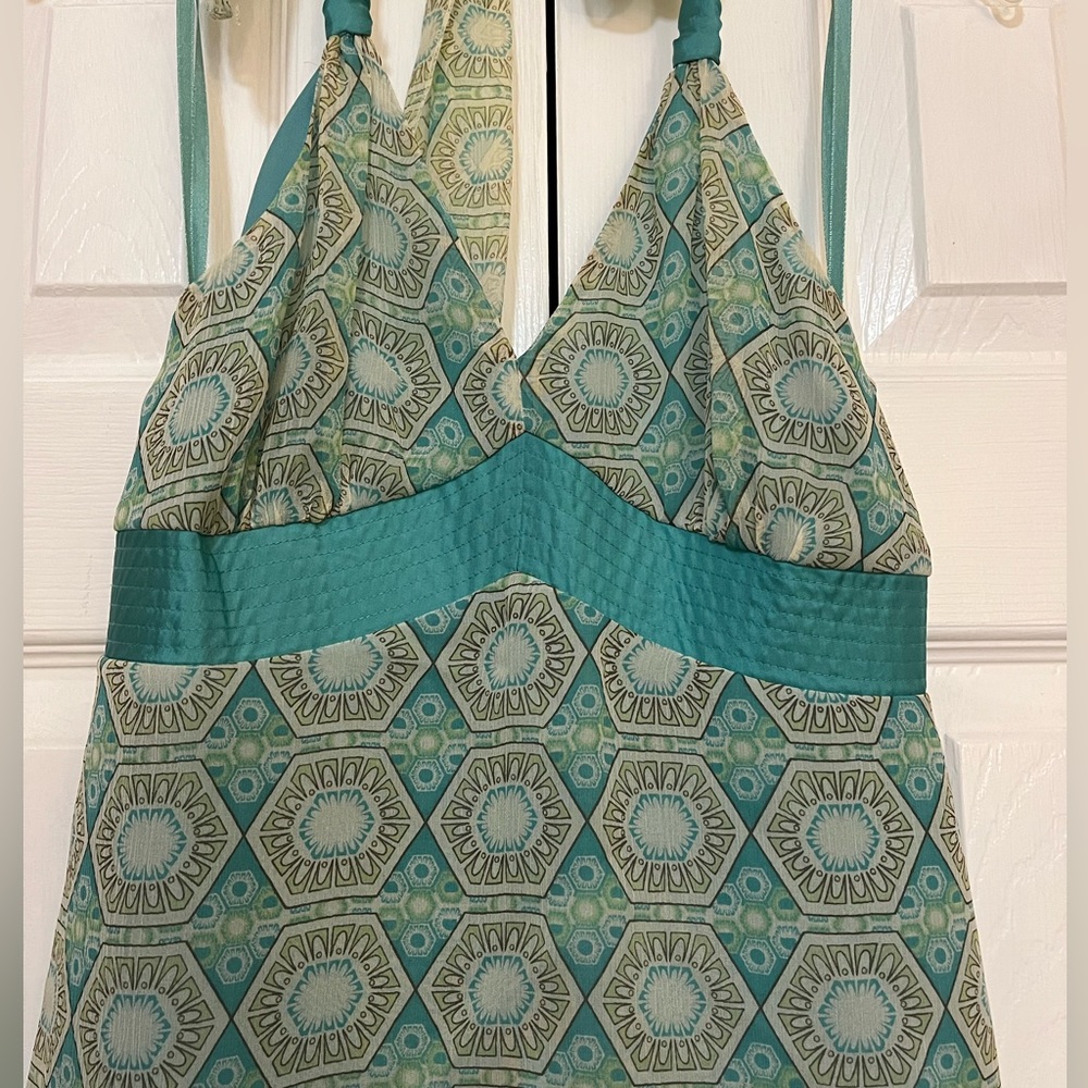 To The Max Teal/Cream Halter Top Blouse - Picture 3 of 3
